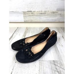 FS NY Womens 9 Black Shimmer Floral Gold Metal Accent Slip-On Ballet Loafer Flat